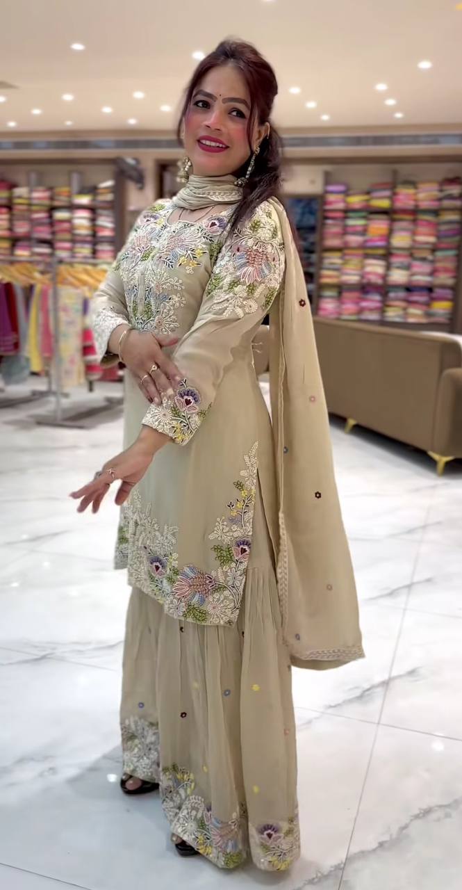 Ruhani Ivory Bloom New Designer Sharara Set