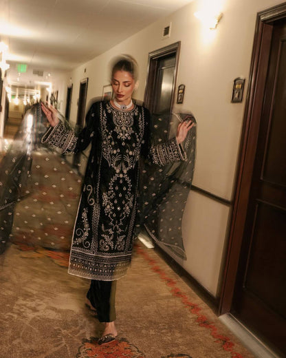 Black Royal Zari Velvet Attire"