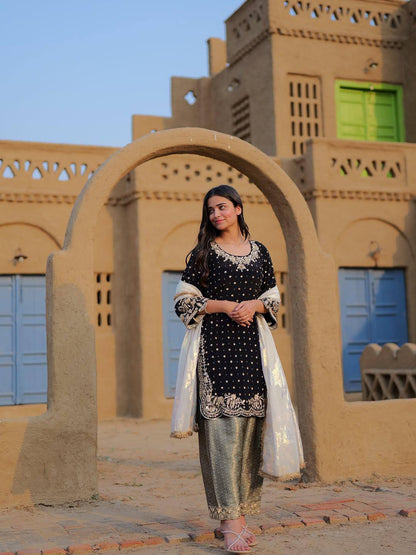 Velvet Bloom Elegant Black Embroidery