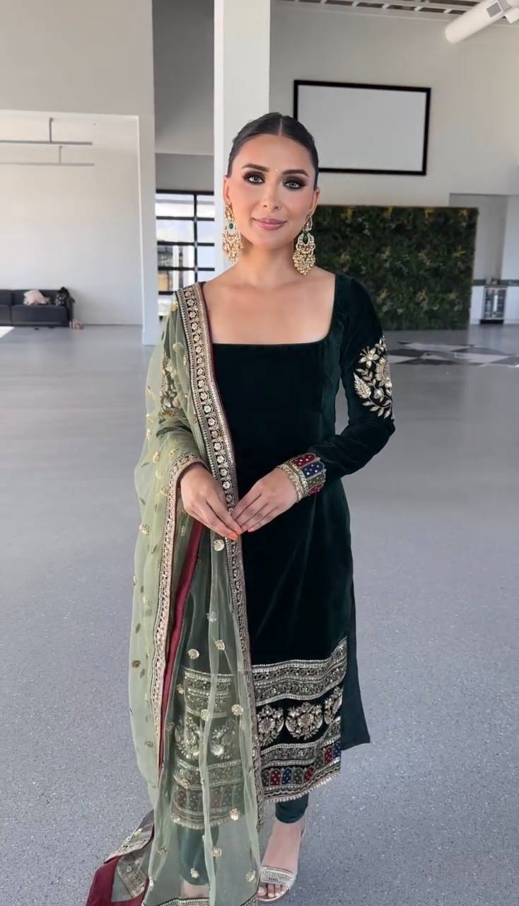 Maisha Royal Velvet Embroidered Suit Set