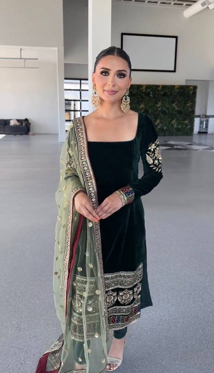 Maisha Royal Velvet Embroidered Suit Set