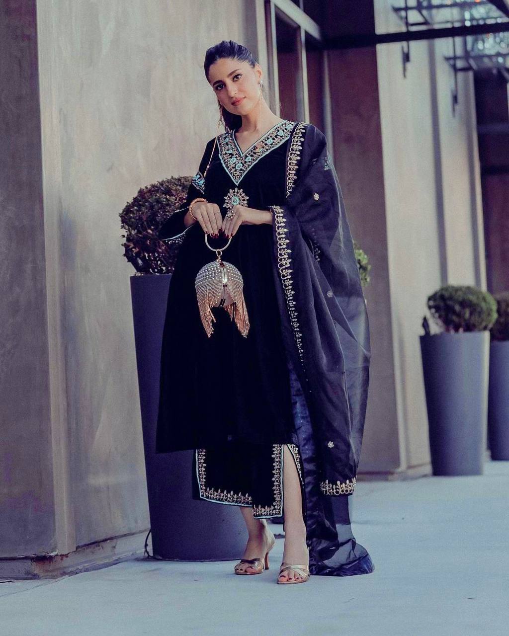 Aurelia Velvet Embroidered Suit Set