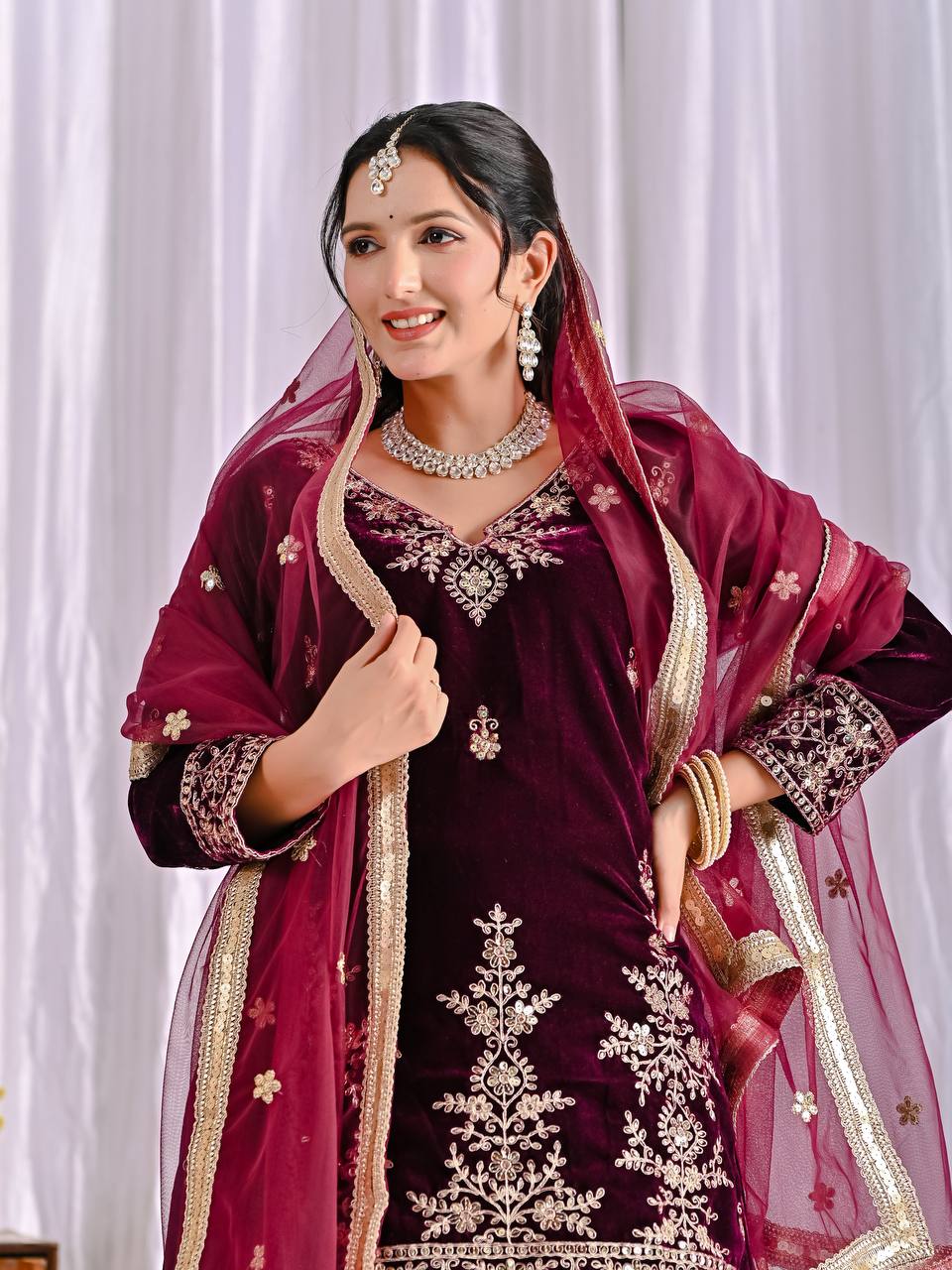 Arzoo Velvet Embroidered Sharara Set