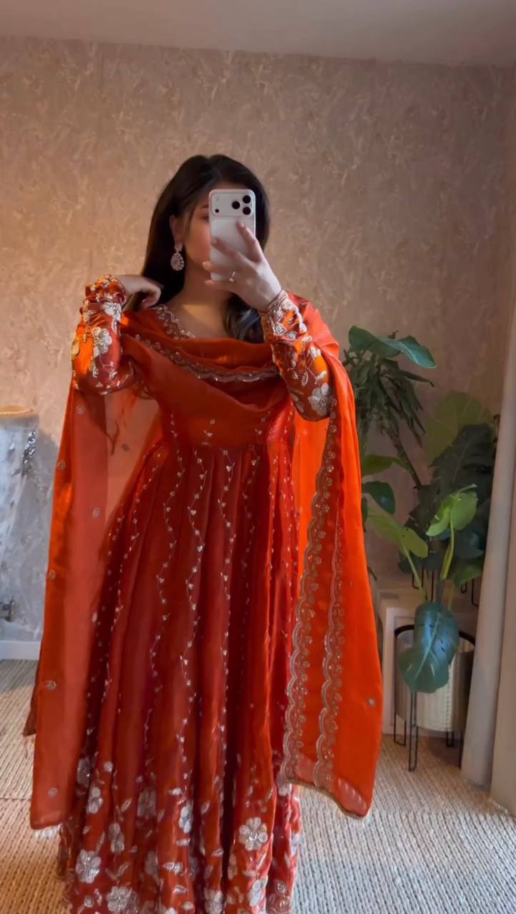 Ziya Rust Glow Anarkali Set