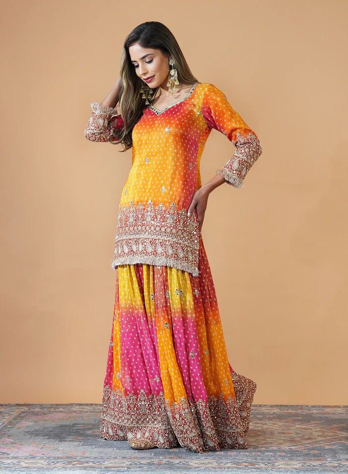Sitara Saaz Shimmering Bandhani Sharara Suit