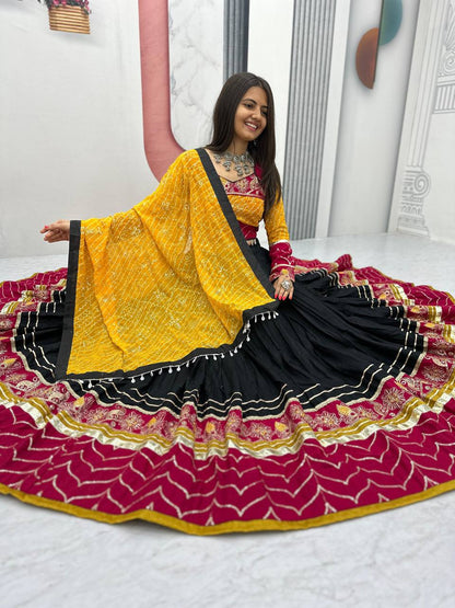 this lehenga is made for the queen of the garba floor.