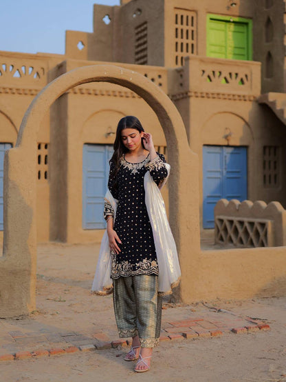 Velvet Bloom Elegant Black Embroidery