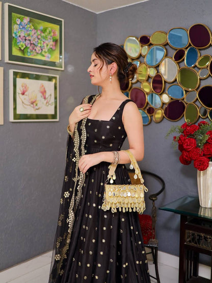 Venisa Black Embroidered Ladies Gown Set
