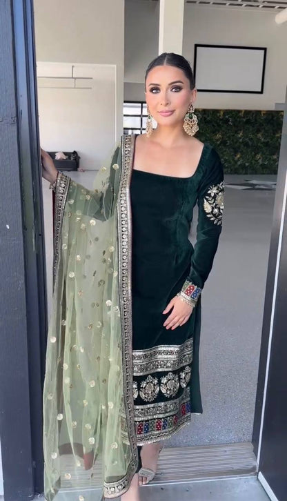 Maisha Royal Velvet Embroidered Suit Set