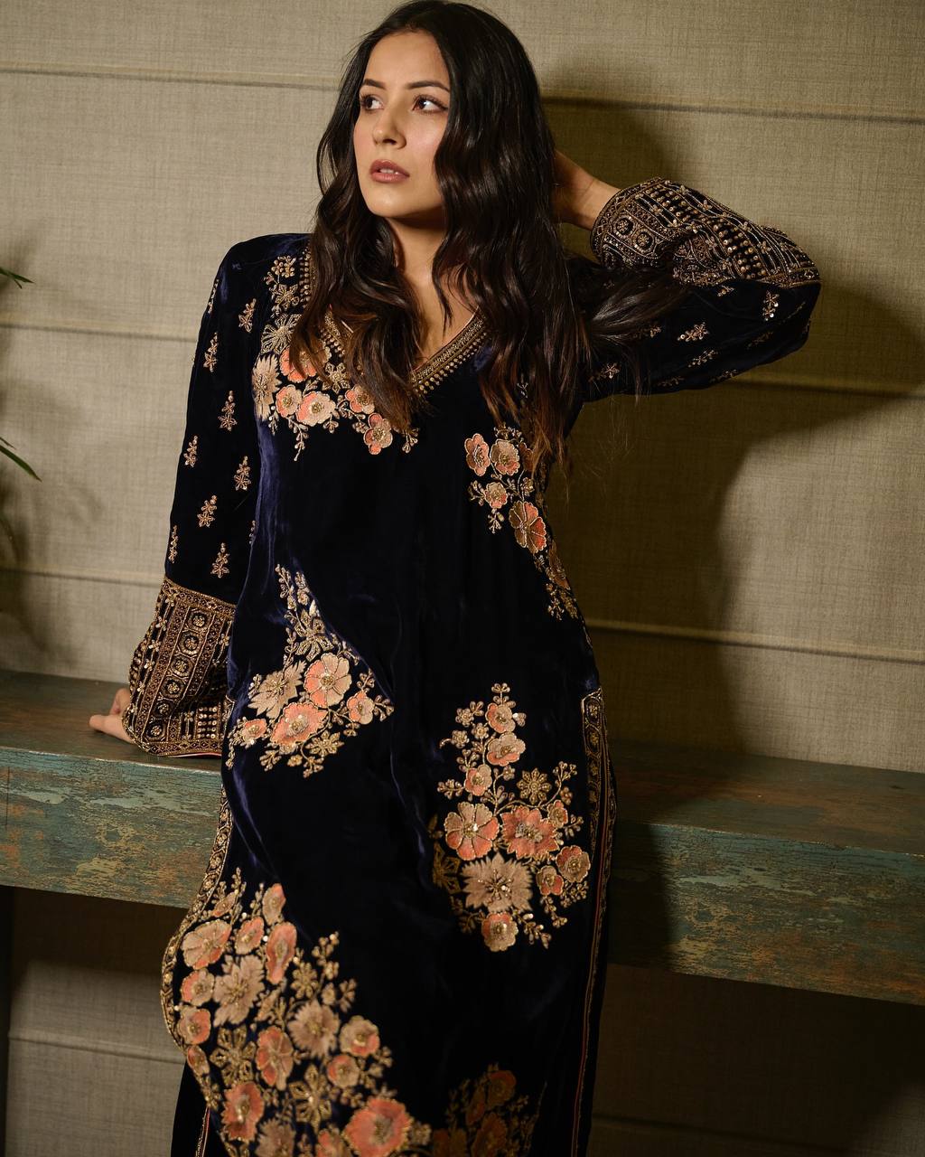 Shehnaaz Classic Velvet Embroidered Suit Set