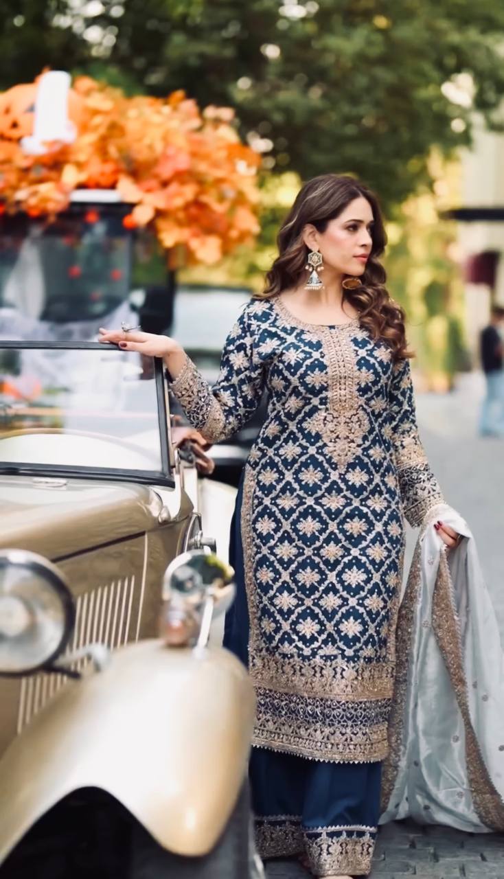 Aadhira Chain-Stitch Embroidered Georgette Suit Set