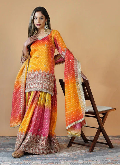 Sitara Saaz Shimmering Bandhani Sharara Suit