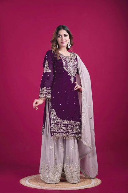 Dori & Dreams Designer Embroidered Georgette Ensemble Plazzo Set