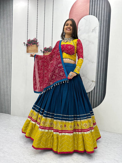 this lehenga is made for the queen of the garba floor.