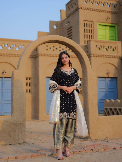 Velvet Bloom Elegant Black Embroidery