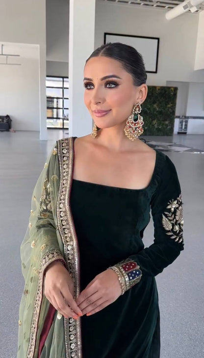 Maisha Royal Velvet Embroidered Suit Set