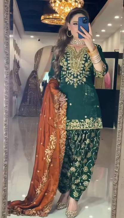 Reyanshi Chinon Embroidered Dhoti Set