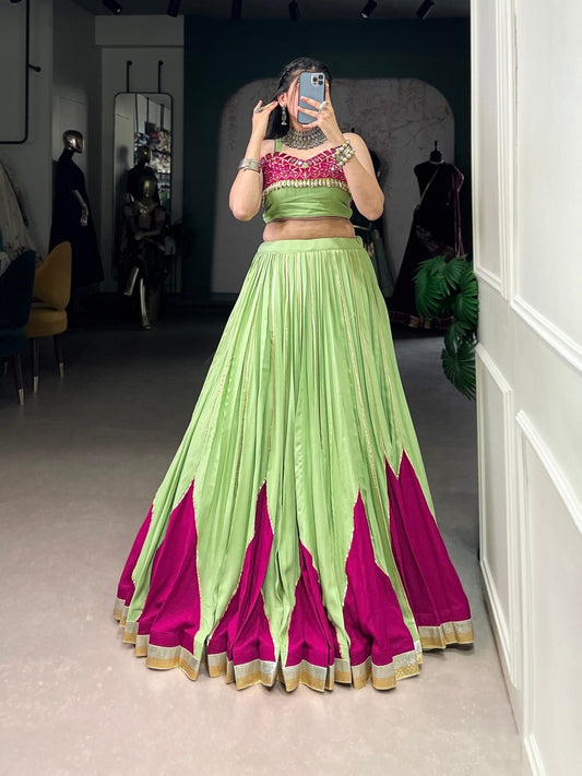 RangReza Lime Green with Gotta Patti Lace Magenta Flair Lehenga Choli