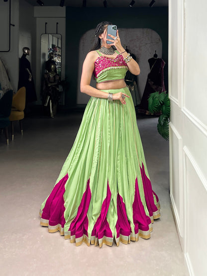 RangReza Lime Green with Gotta Patti Lace Magenta Flair Lehenga Choli