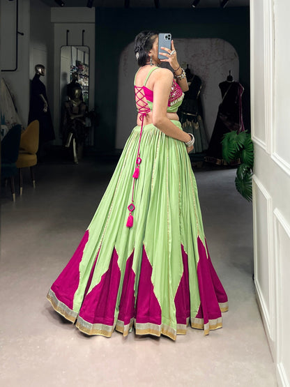 RangReza Lime Green with Gotta Patti Lace Magenta Flair Lehenga Choli