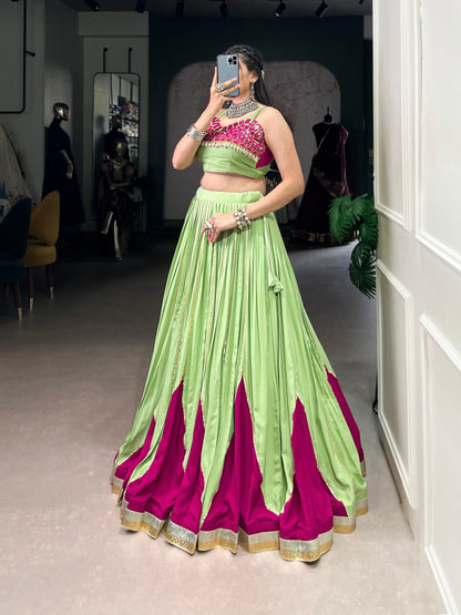 RangReza Lime Green with Gotta Patti Lace Magenta Flair Lehenga Choli