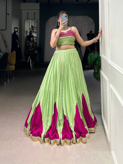 RangReza Lime Green with Gotta Patti Lace Magenta Flair Lehenga Choli