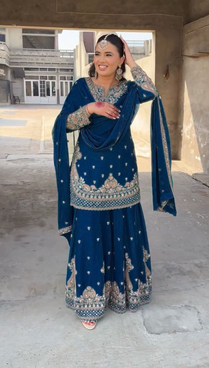 Riwaayat Rangrez Chinon silk Sharara Suit