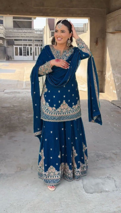 Riwaayat Rangrez Chinon silk Sharara Suit