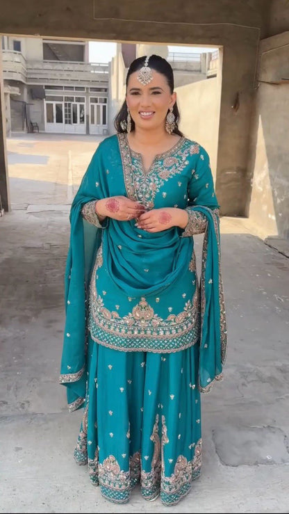 Riwaayat Rangrez Chinon silk Sharara Suit