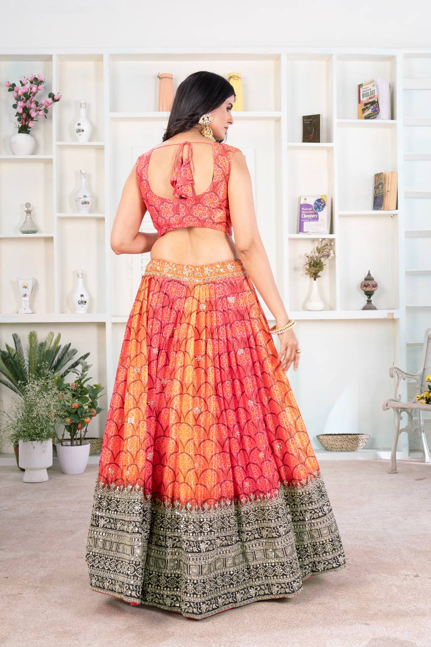 Riwa Chinon Silk With Digital Print  Partywear  Lahenga