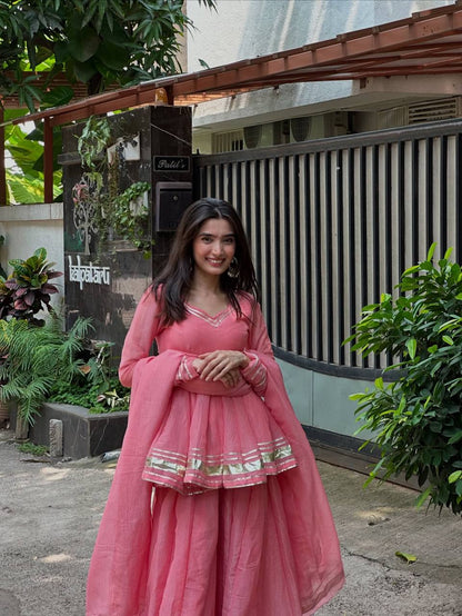 Blush Elegance Peplum Sharara Set