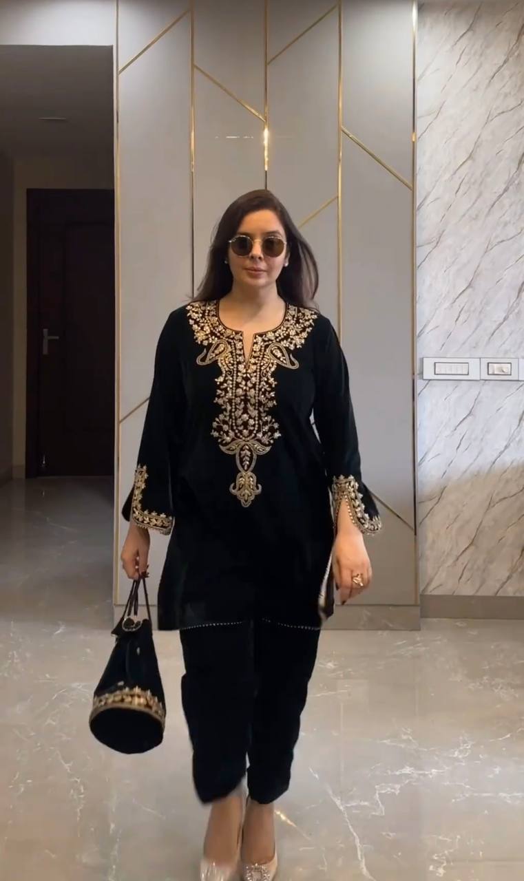 Mehira Opulent Velvet Embroidered Kurti Suit Set