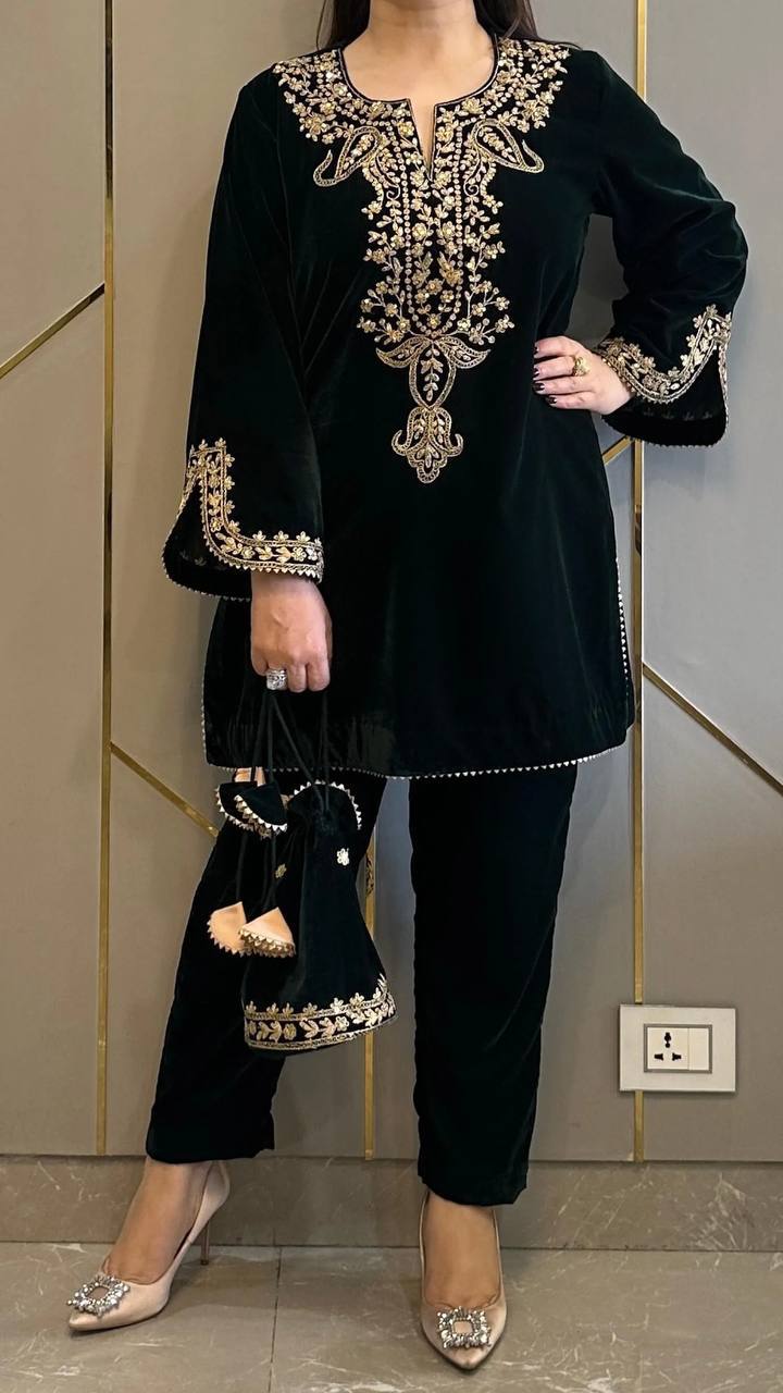 Mehira Opulent Velvet Embroidered Kurti Suit Set