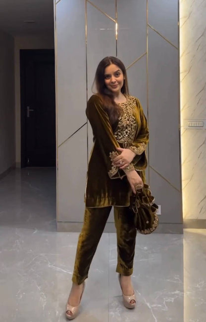 Mehira Opulent Velvet Embroidered Kurti Suit Set