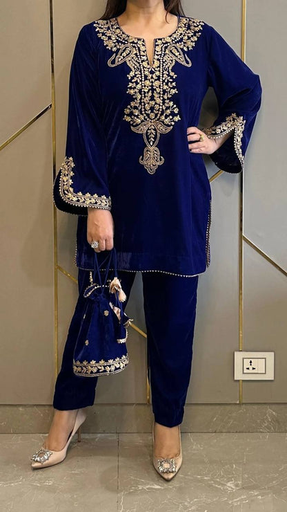 Mehira Opulent Velvet Embroidered Kurti Suit Set