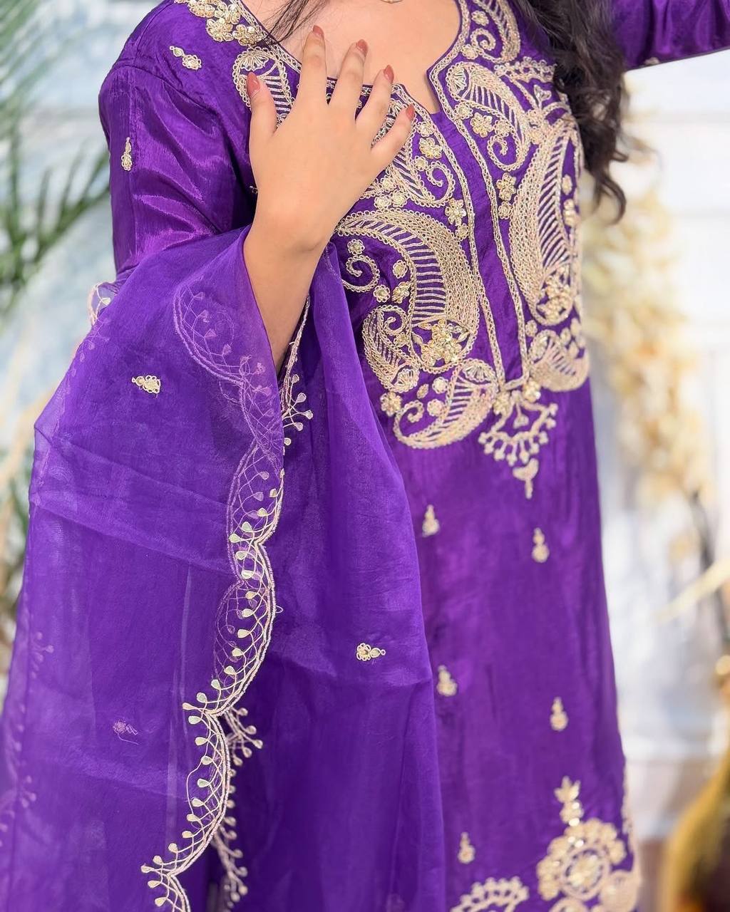 Purple Floral Fantasy Sharara Suit for Special Occasions