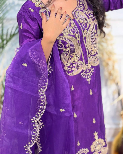 Purple Floral Fantasy Sharara Suit for Special Occasions