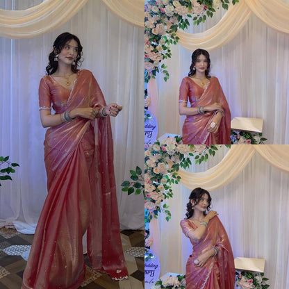 EXCLUSIVE DIAMOND WORK SAREE WITH PEARL MOTI & CUT-WORK BORDER