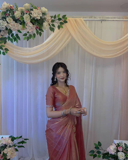 EXCLUSIVE DIAMOND WORK SAREE WITH PEARL MOTI & CUT-WORK BORDER