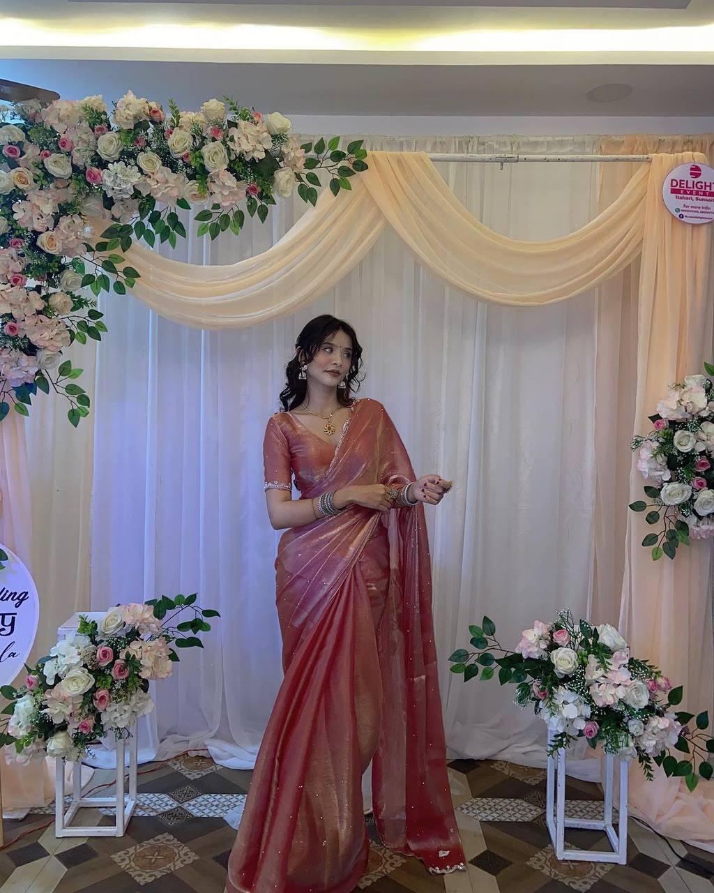 EXCLUSIVE DIAMOND WORK SAREE WITH PEARL MOTI & CUT-WORK BORDER