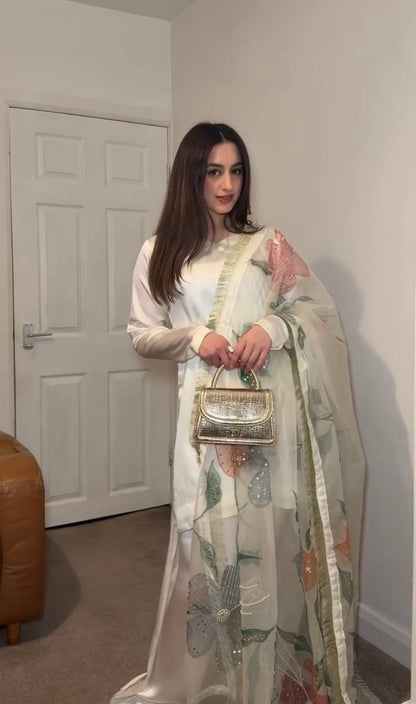 Nura Gold  Designer Party Wear Look top with farshi plazzo Suit