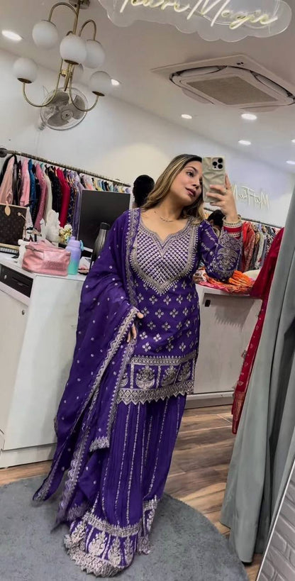 Zari Noor Purple Embellished Sharara Ensemble