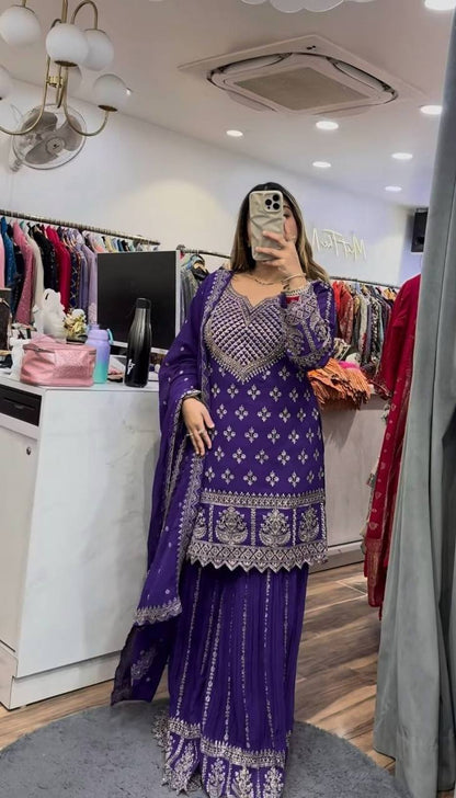 Zari Noor Purple Embellished Sharara Ensemble