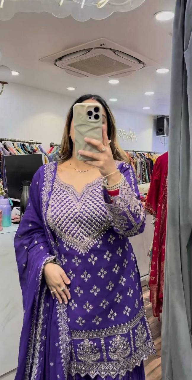 Zari Noor Purple Embellished Sharara Ensemble