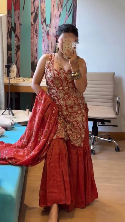 Suhana Red Simmer Shine Sharara Set