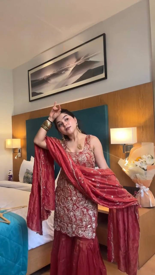 Suhana Red Simmer Shine Sharara Set