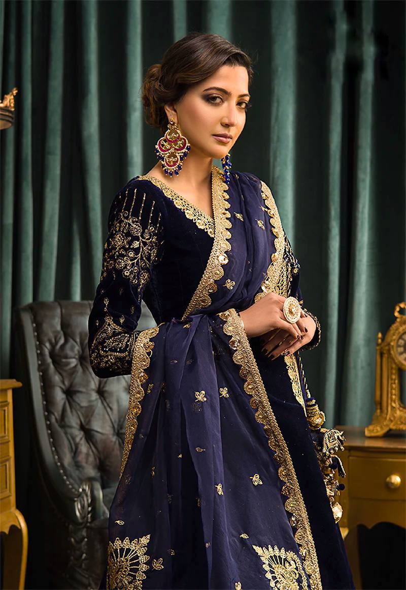Amaira Premium Velvet Heavy Embroidery Sequence Gown