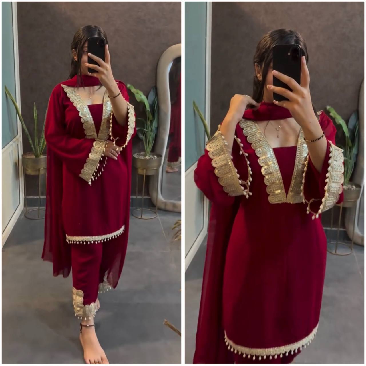 Zarisha Maroon Bloom Traditional Kurta Suit Set