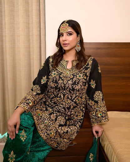 Ethereal Blooming Elegance Velvet suit Set