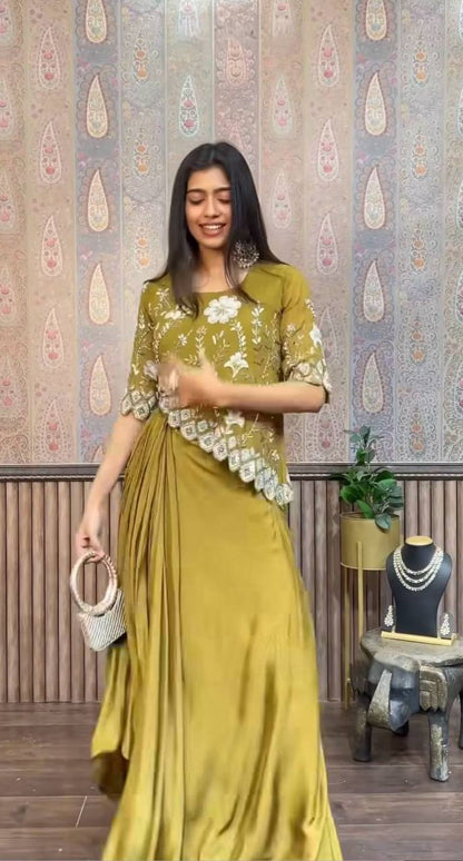 Aarzoo  Indo-western Ready To Wear Draped Side Plated Dhoti With Fancy